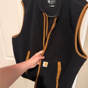 Carhartt Black Sherpa Vest with Tan Trim